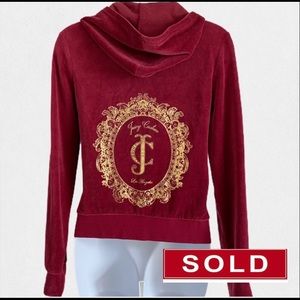 Juicy Couture Velour Track Jacket Maroon Gold XS